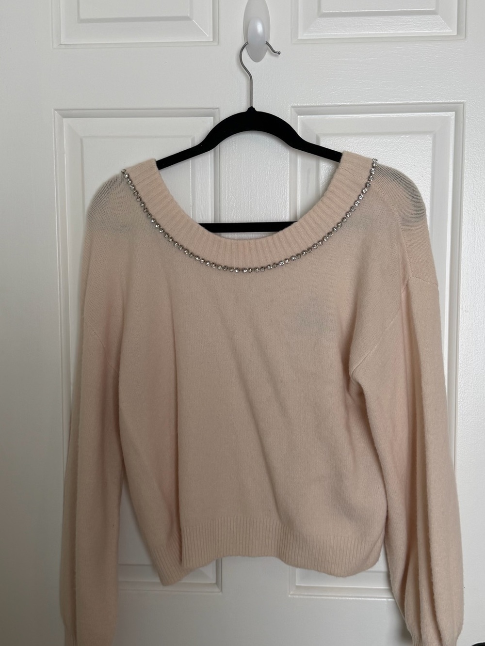 EXPRESS Rhinestone Neck Soft Knit Women's Sweater - Cream